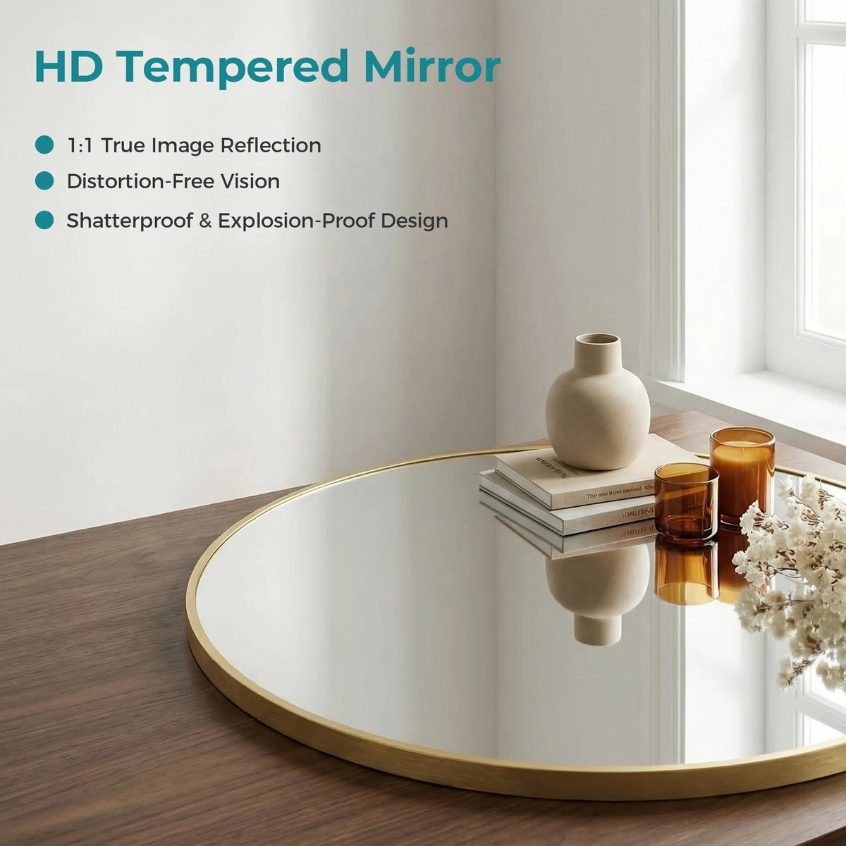 JHK Round Decorative Wall Mirror With Shatterproof Tempered Glass