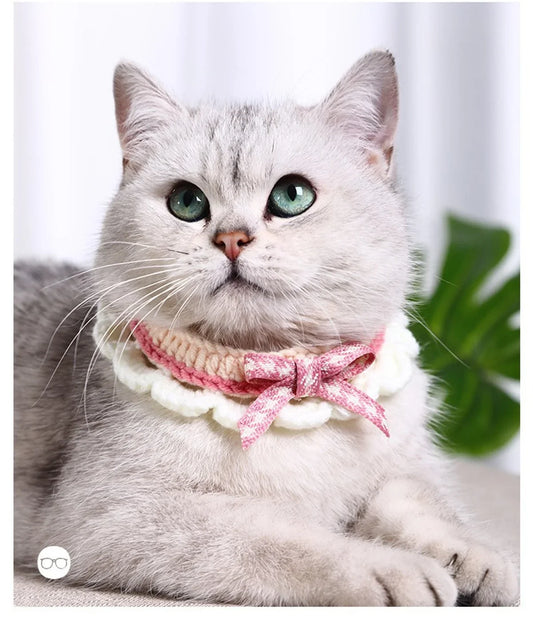Handknitted Adjustable Bow Knot Pet Collar For Cats And Dogs