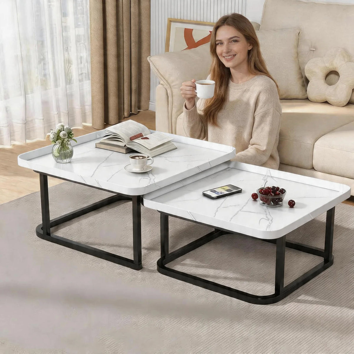 HiMISS Square Nesting Coffee Tables for Living Room