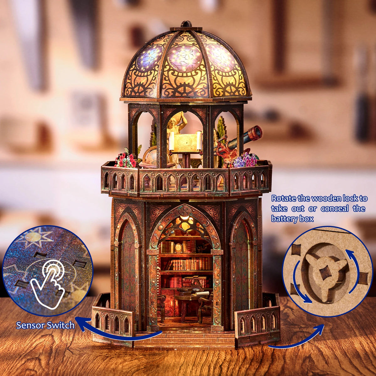 DIY 3D Wooden Puzzle Book Nook Kit Observatory Bookshelf Insert