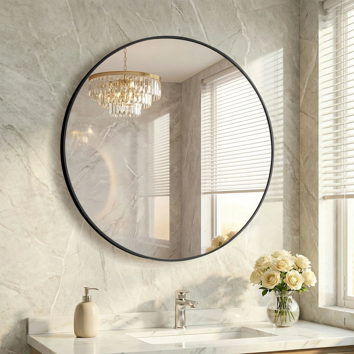 JHK Round Decorative Wall Mirror With Shatterproof Tempered Glass