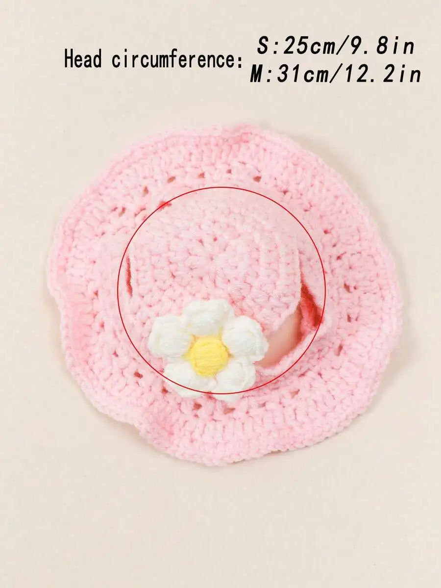 Knitted Wool Hat With Floral Trim For Cats And Dogs
