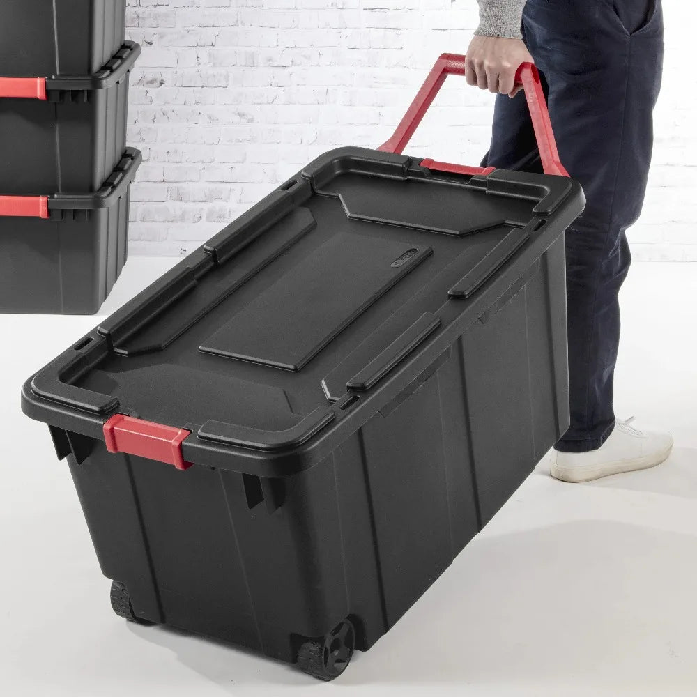 Sterilite Industrial Wheeled Storage Bin With Handle, Two Pack