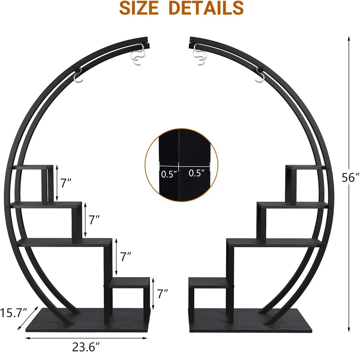 HiMISS Five Tier Metal Plant Stand With Hanging Hooks and Display Shelf
