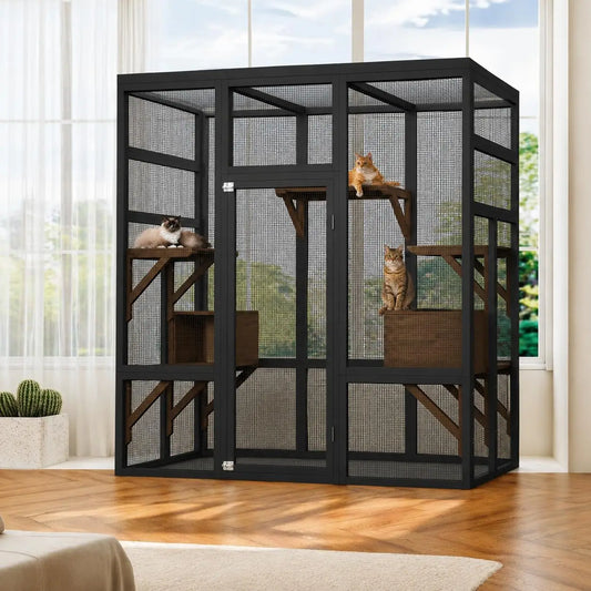 HiMISS Outdoor Wooden Catio Cat Enclosure And Playhouse