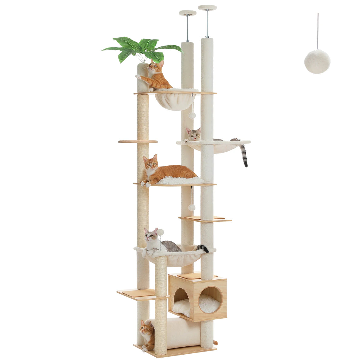 PAWZ Road Adjustable Wooden Cat Tower With Hammock Sisal Posts