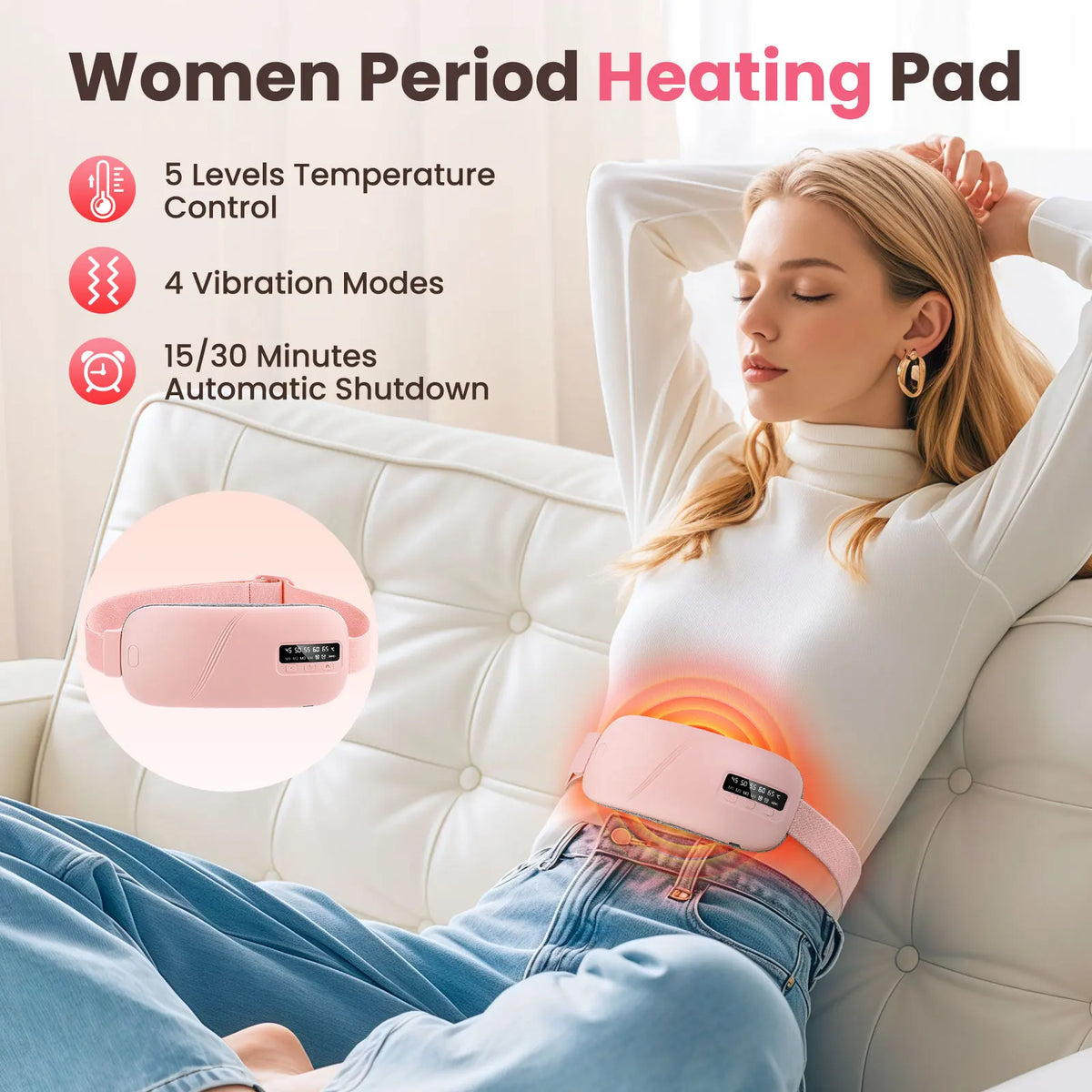 PASTSKY Electric Heating Vibration Waist Massage Belt for Menstrual Cramps
