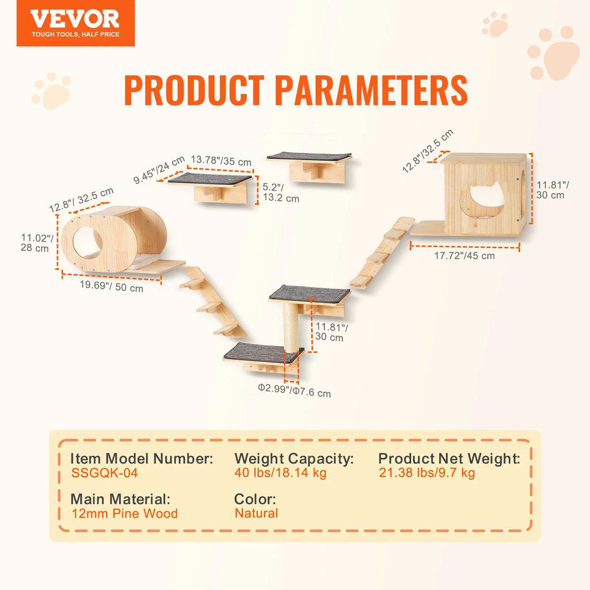 SucceBuy Wall Mounted Cat Shelves With Jumping Boards And Hammock