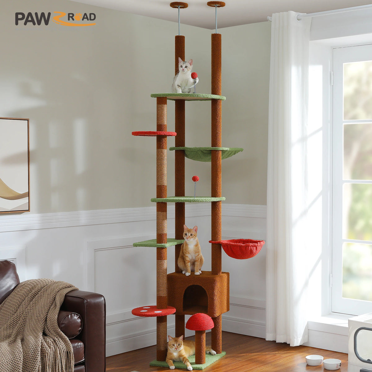 PAWZ Road Adjustable Wooden Cat Tower With Hammock Sisal Posts