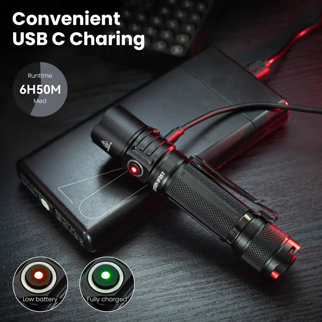 Sofirn SP35T Tactical LED Flashlight USB C Rechargeable Dual Switch