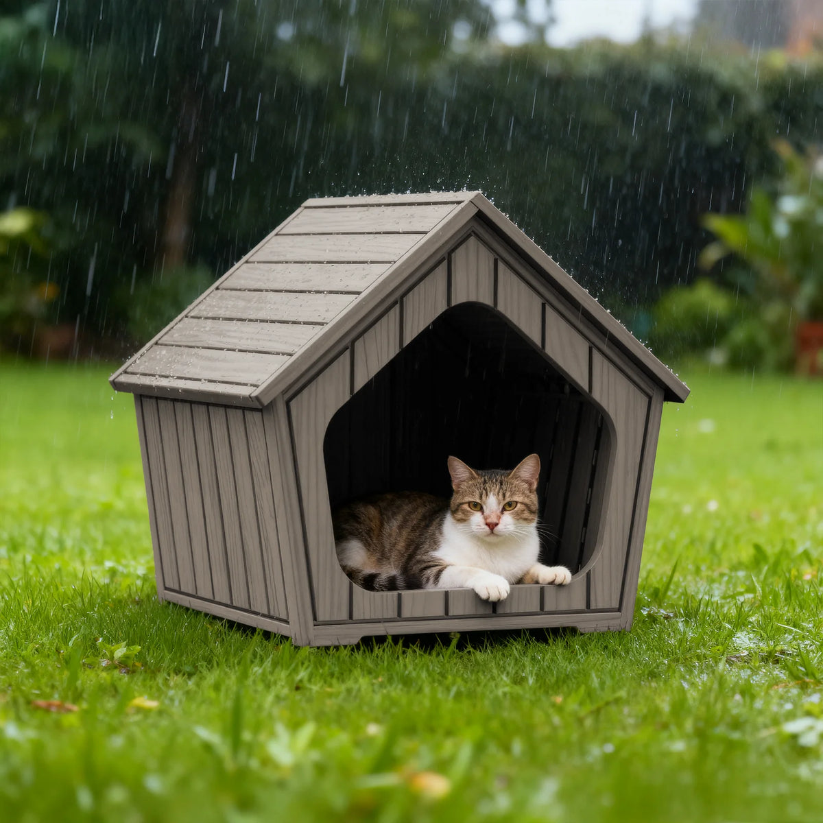 Outdoor Gable Roof Plastic Dog Shelter With Ventilated Design