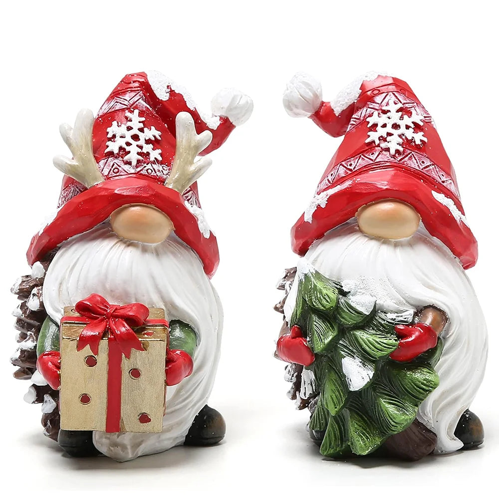 Hodao Resin Christmas Gnome Figurine Set Nordic Pinecone Tabletop Decor
