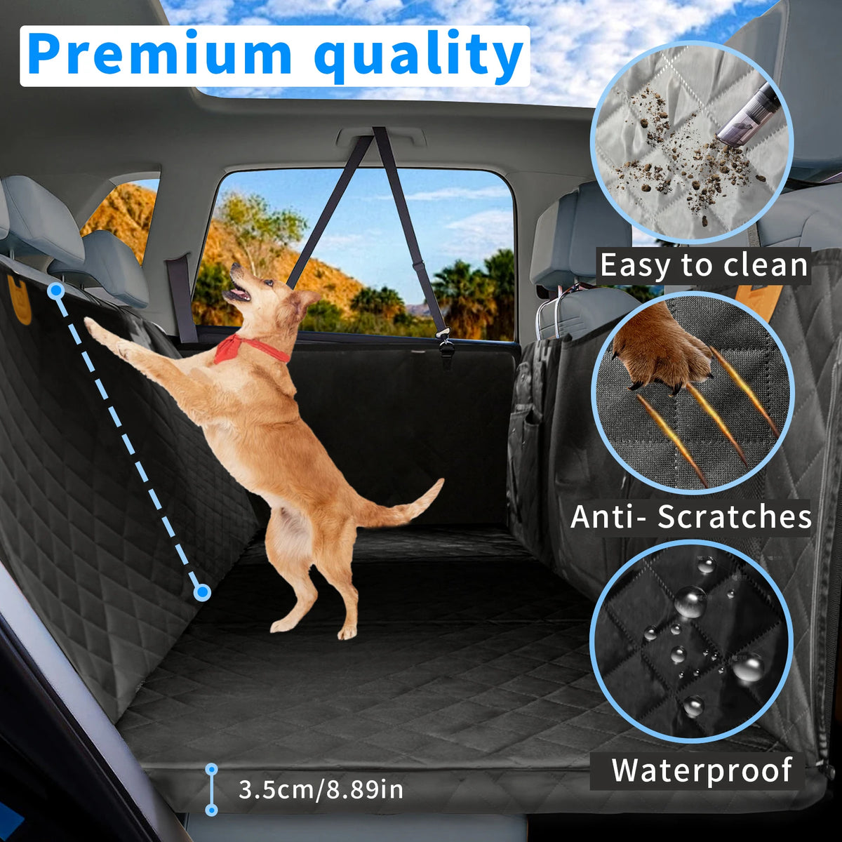 Borwart Waterproof Dog Car Seat Cover With Storage Pockets