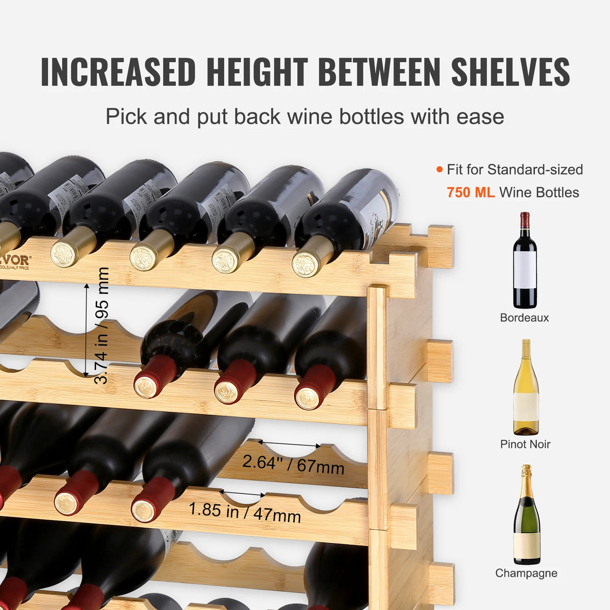 SucceBuy Stackable Bamboo Wine Rack Free Standing Wine Storage Display