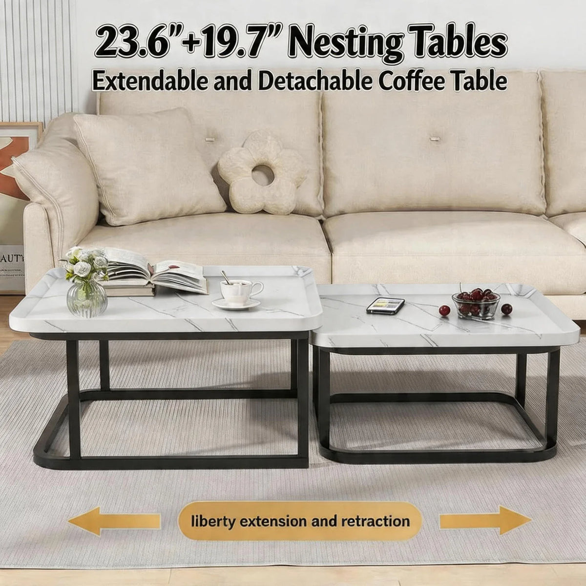 HiMISS Square Nesting Coffee Tables for Living Room