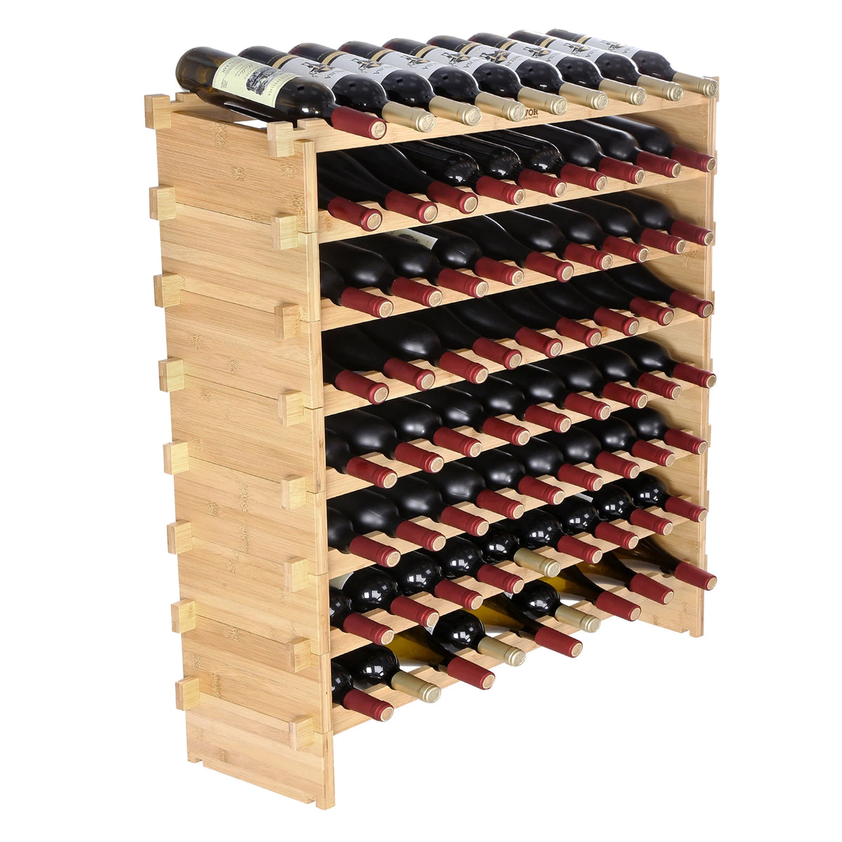 SucceBuy Stackable Bamboo Wine Rack Free Standing Wine Storage Display
