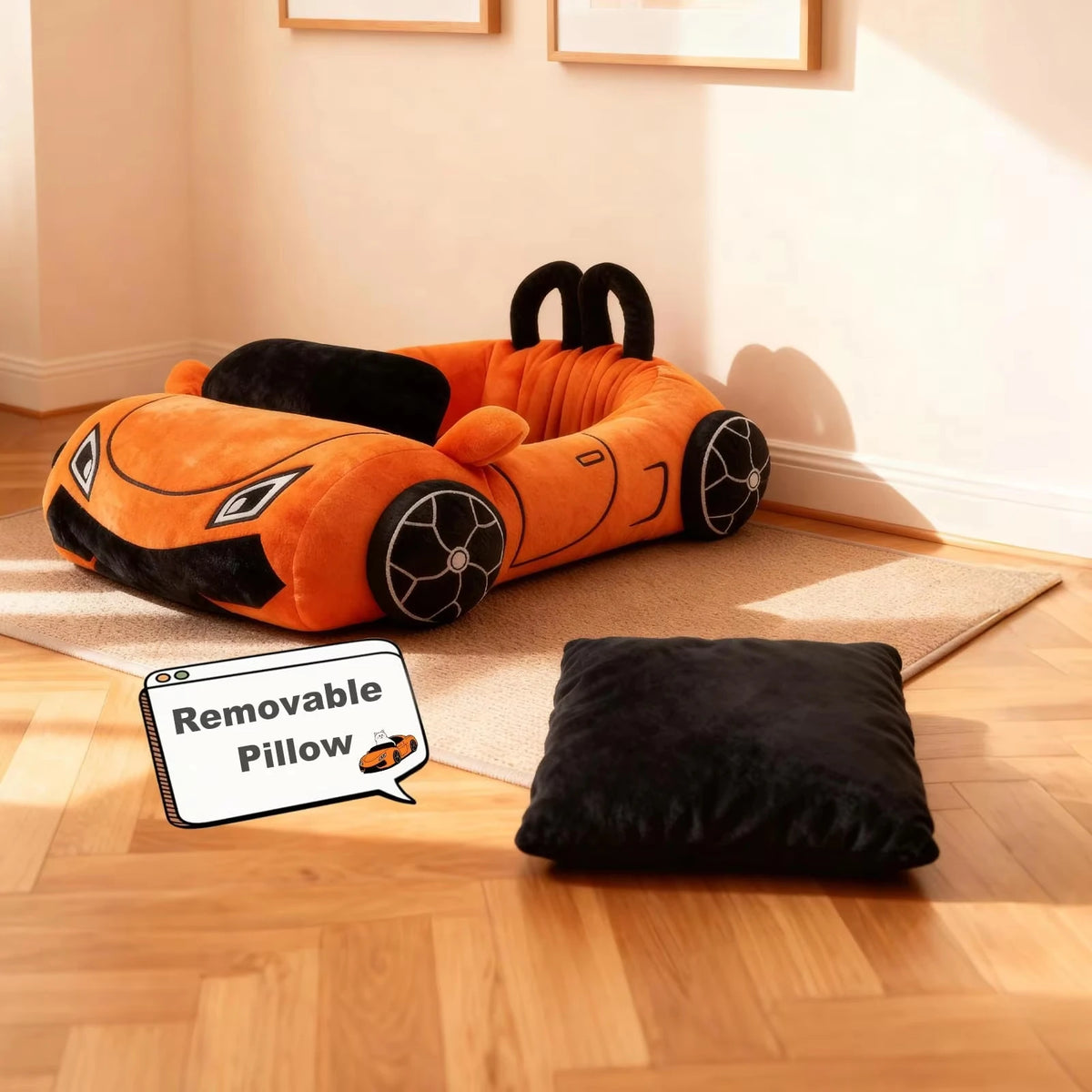 CWV Supercar Coral Fleece Pet Bed With Pillow For Cats