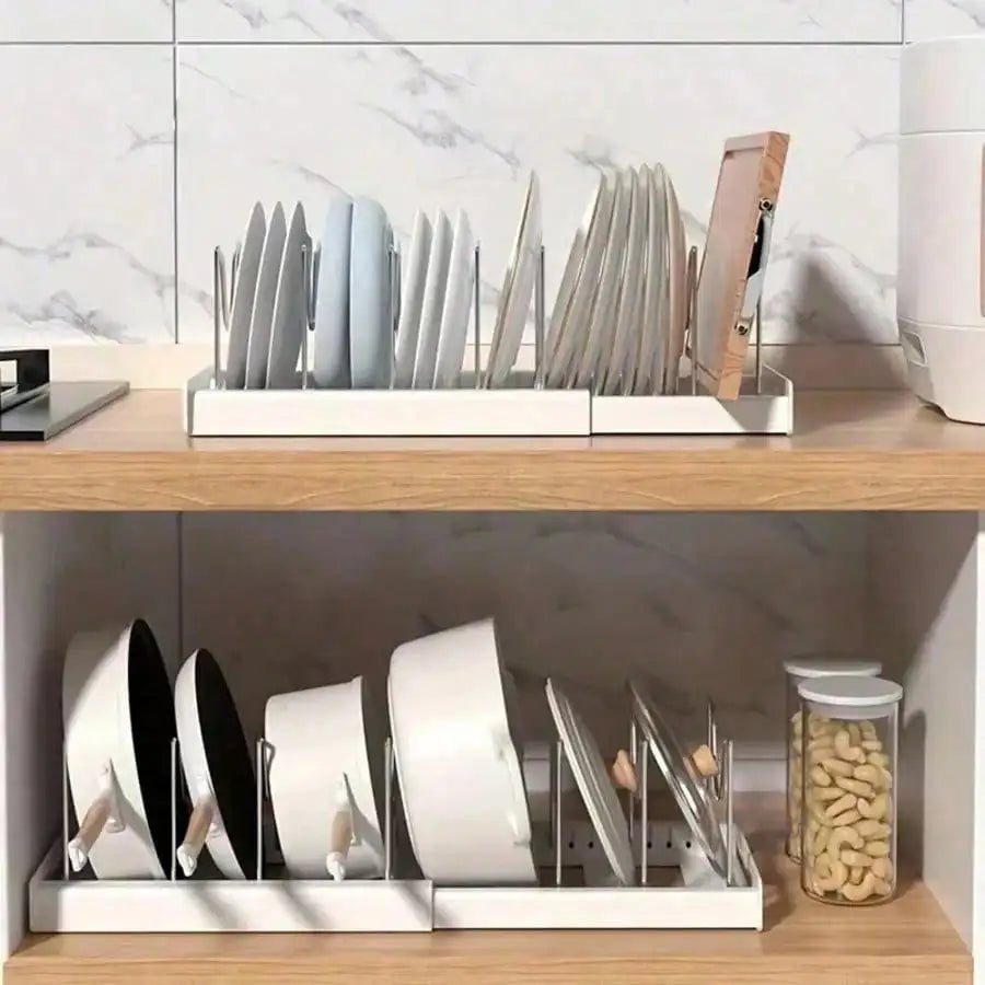 Pull Out Pot Lid Organizer Rack With Adjustable Compartments