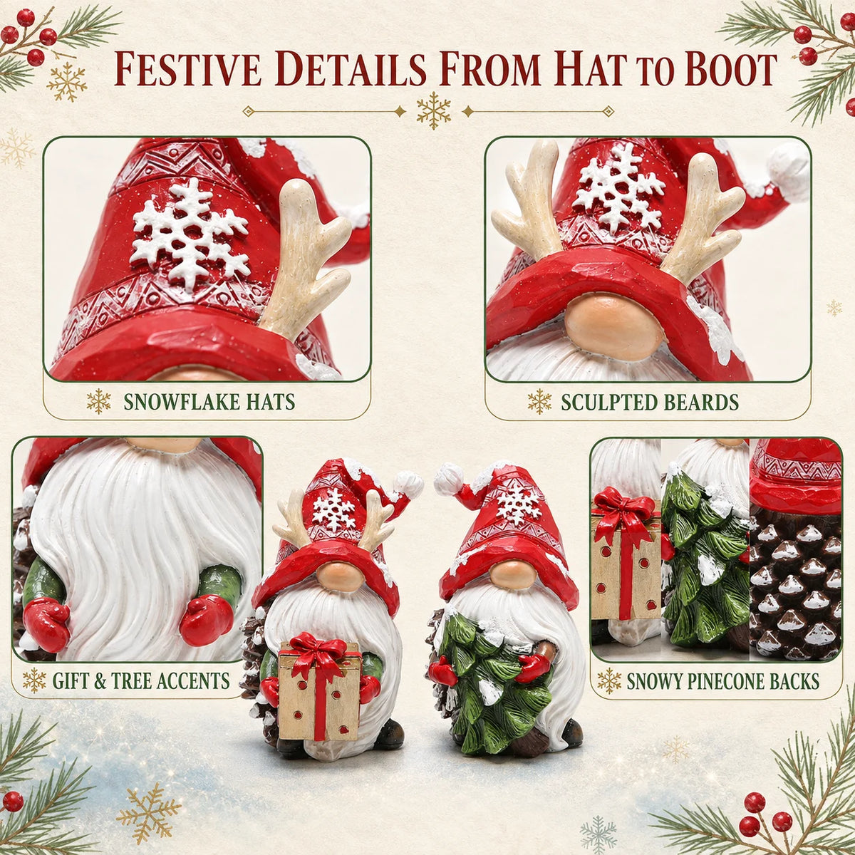 Hodao Resin Christmas Gnome Figurine Set Nordic Pinecone Tabletop Decor
