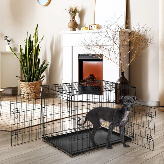 JHK Foldable Metal Wire Dog Cage With Leak Proof Tray