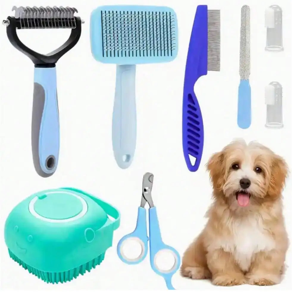 Premium Pet Grooming Kit With Clippers Flea Comb And Brushes