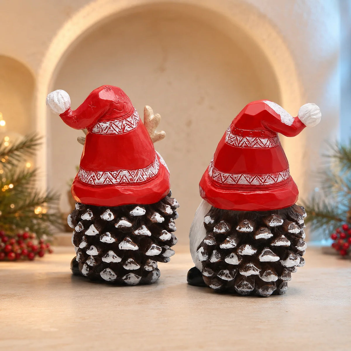 Hodao Resin Christmas Gnome Figurine Set Nordic Pinecone Tabletop Decor