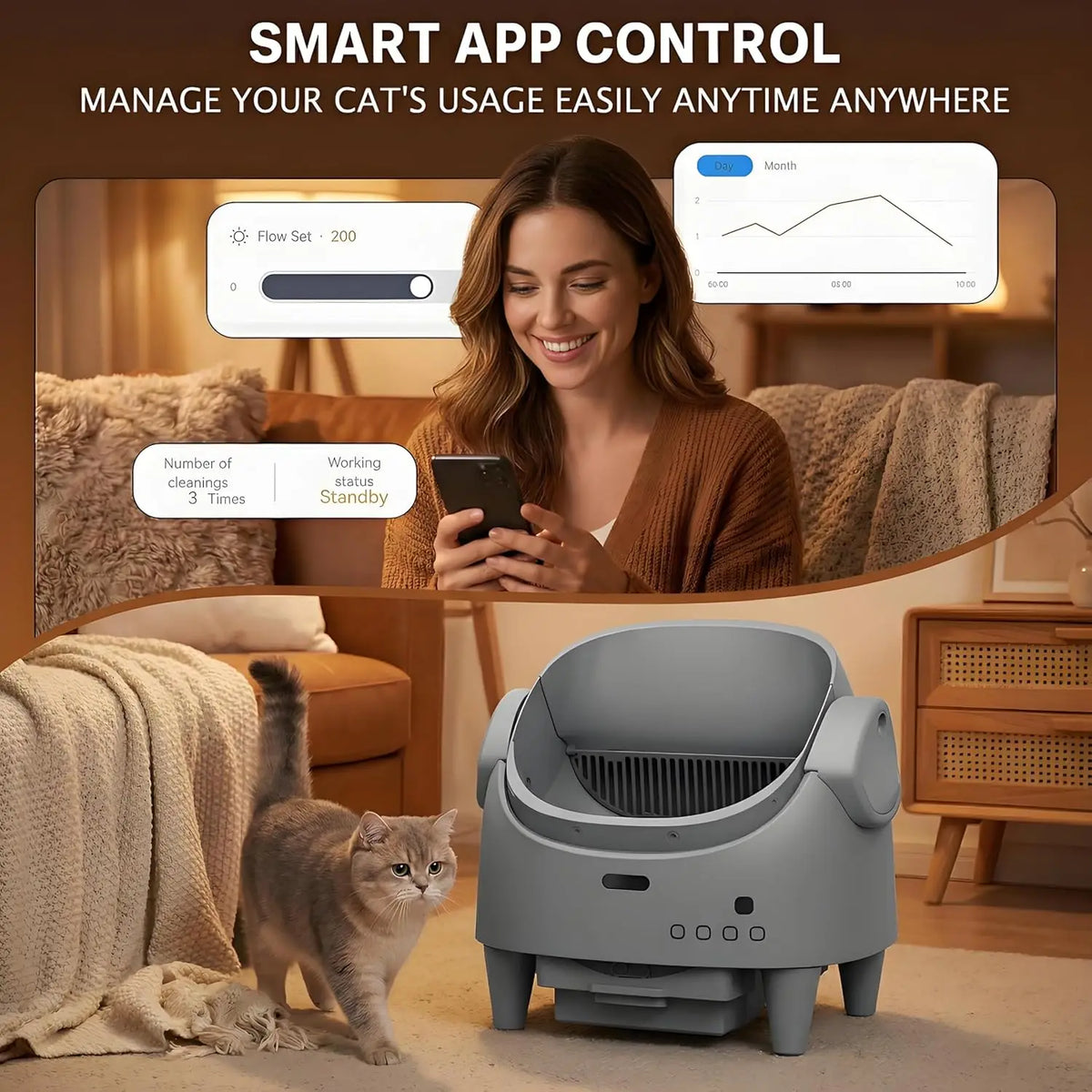 HiMISS Smart Automatic Cat Litter Box With Self Cleaning Cycle