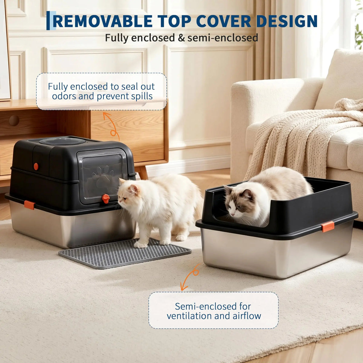 Studyset Enclosed Stainless Steel Cat Litter Box With Scoop