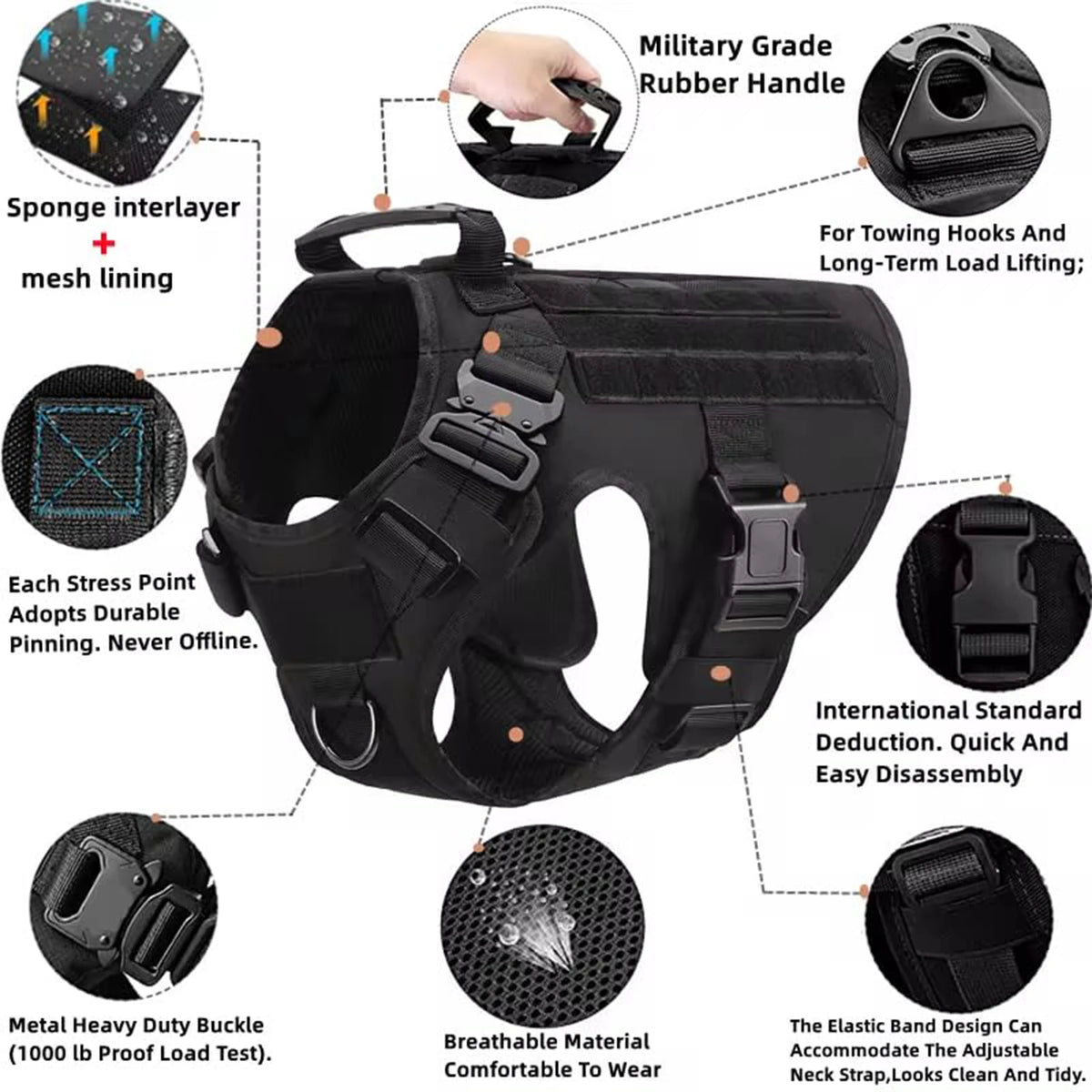 PetraVel Tactical Dog Harness With Molle Storage Pouch
