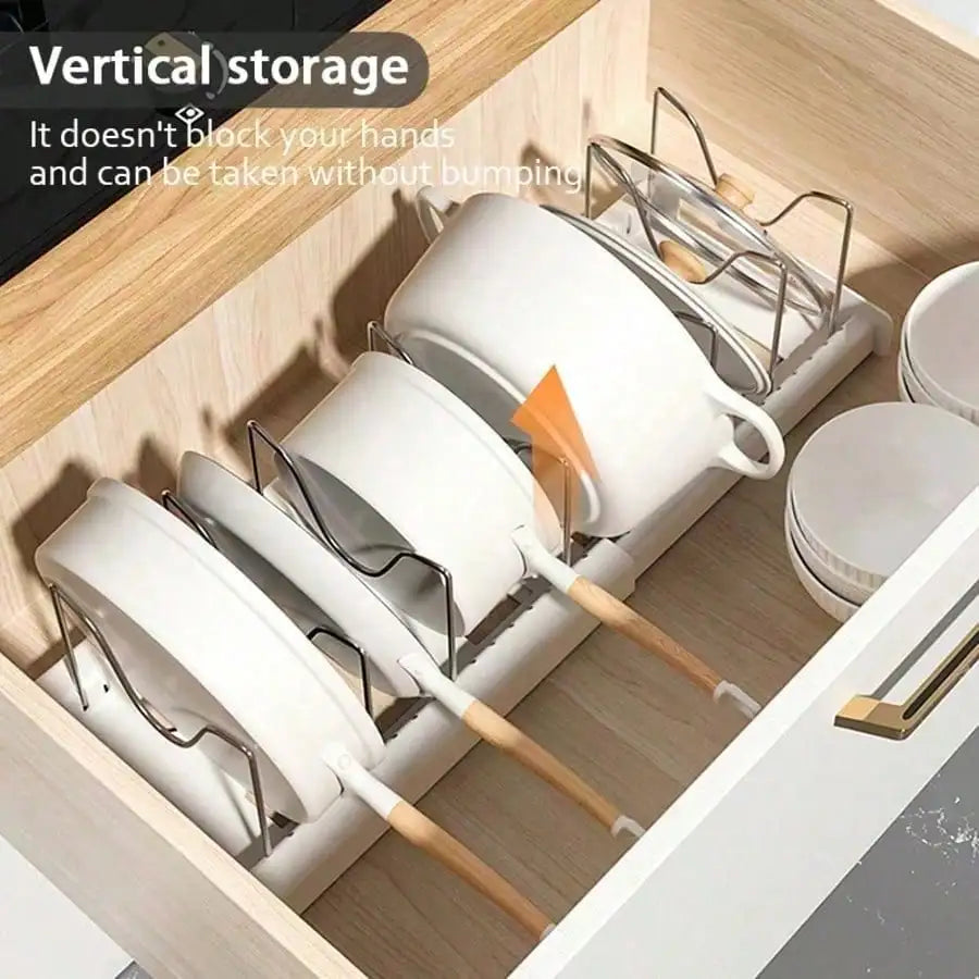 Pull Out Pot Lid Organizer Rack With Adjustable Compartments
