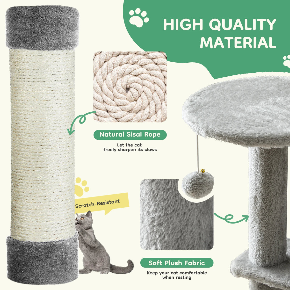 JHK Multi Tier Indoor Cat Tree With Sisal Scratching Platform