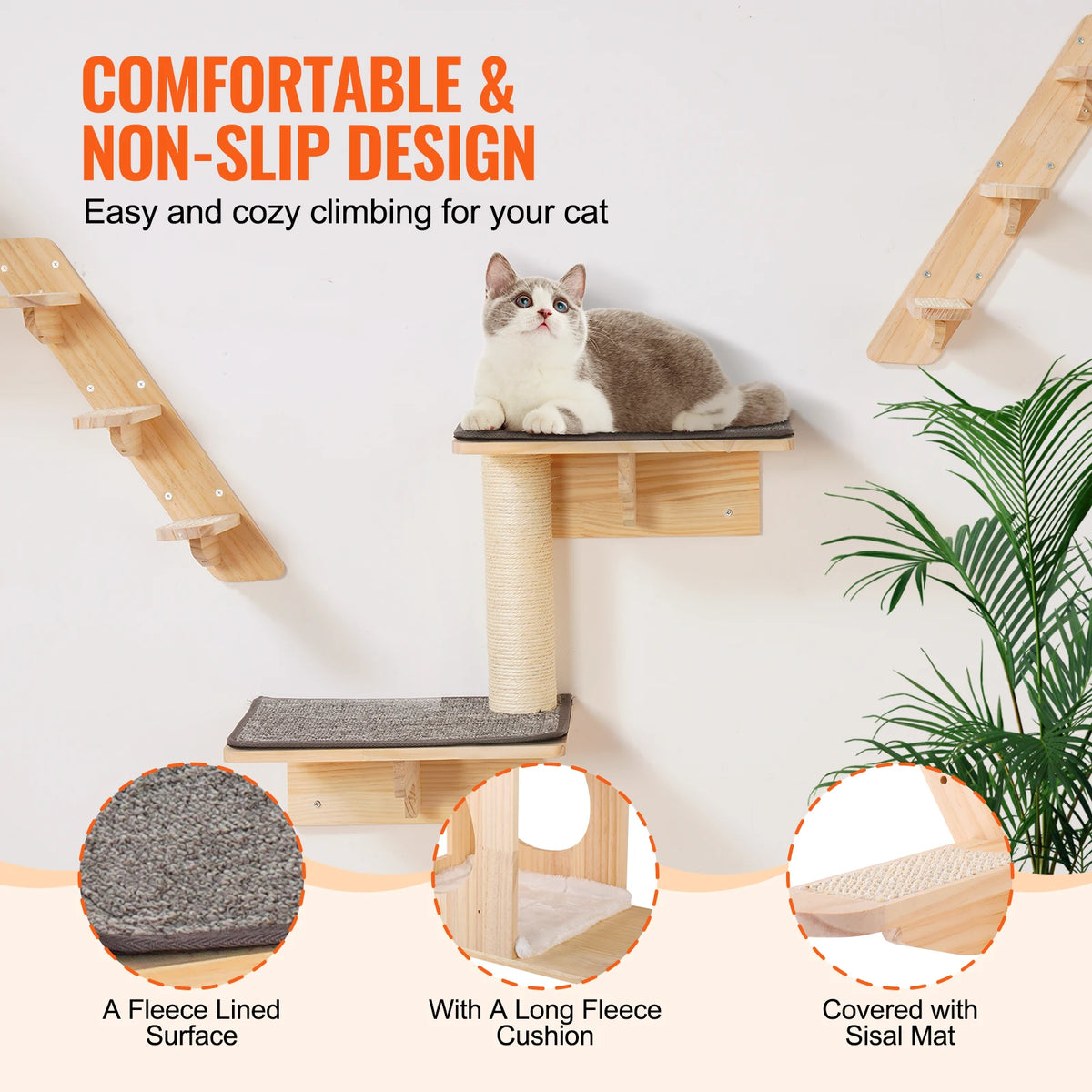 SucceBuy Wall Mounted Cat Shelves With Jumping Boards And Hammock