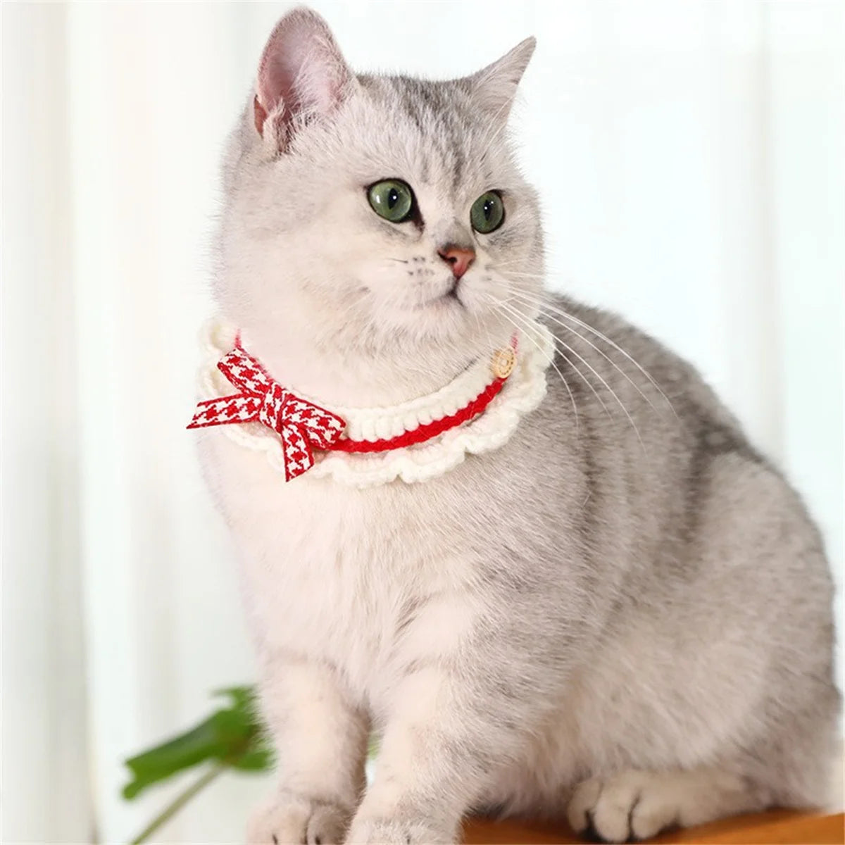 Handknitted Adjustable Bow Knot Pet Collar For Cats And Dogs