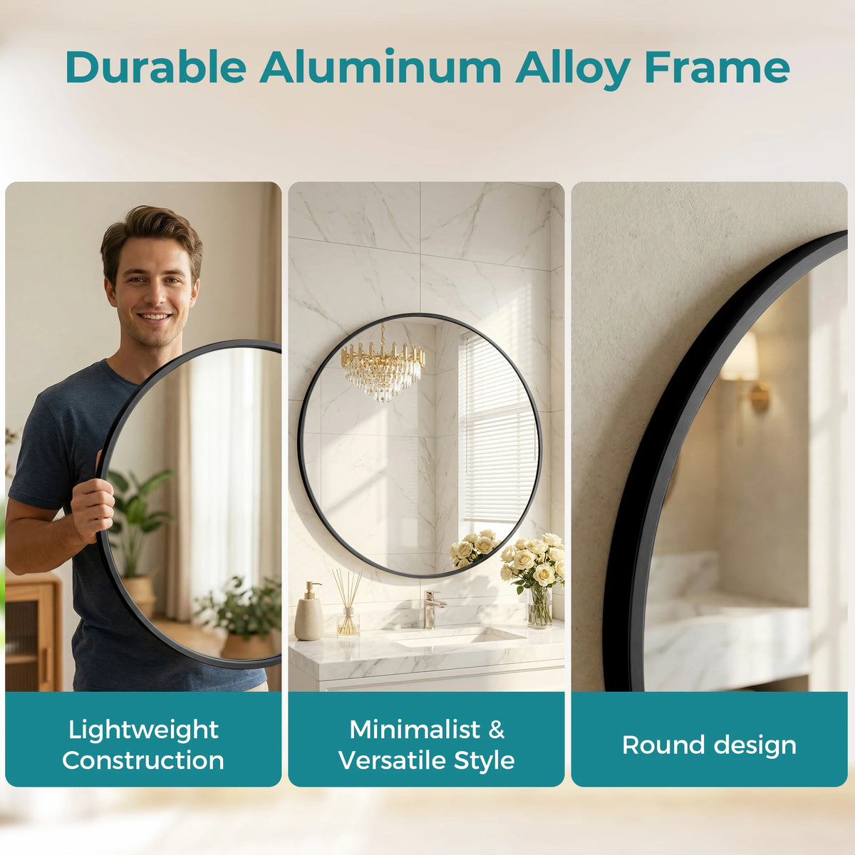 JHK Round Decorative Wall Mirror With Shatterproof Tempered Glass