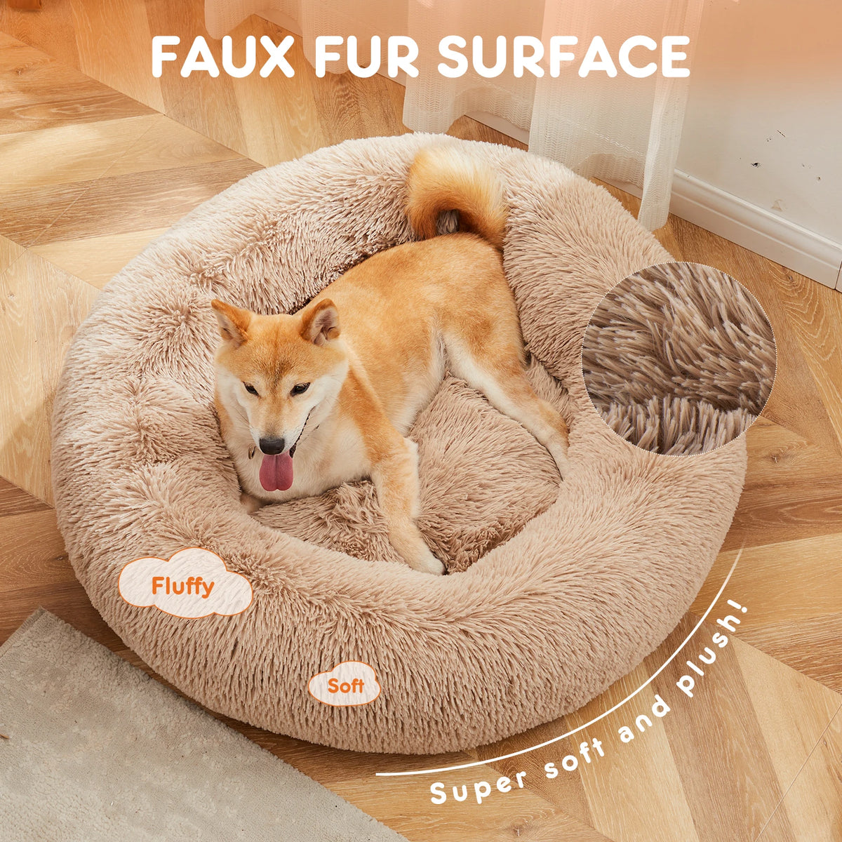 JHK Calming Fluffy Dog Bed With Washable Coral Fleece