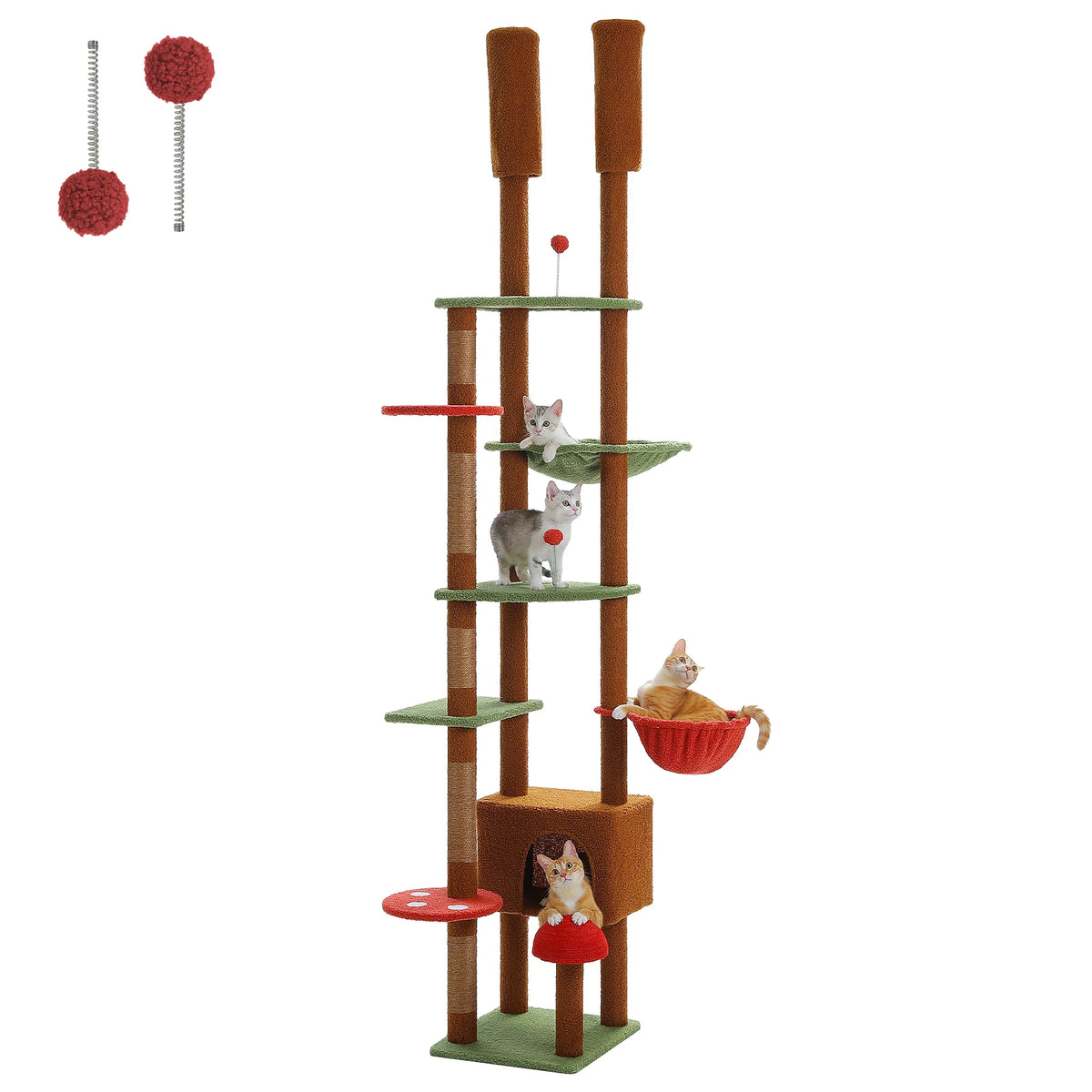 PAWZ Road Adjustable Wooden Cat Tower With Hammock Sisal Posts