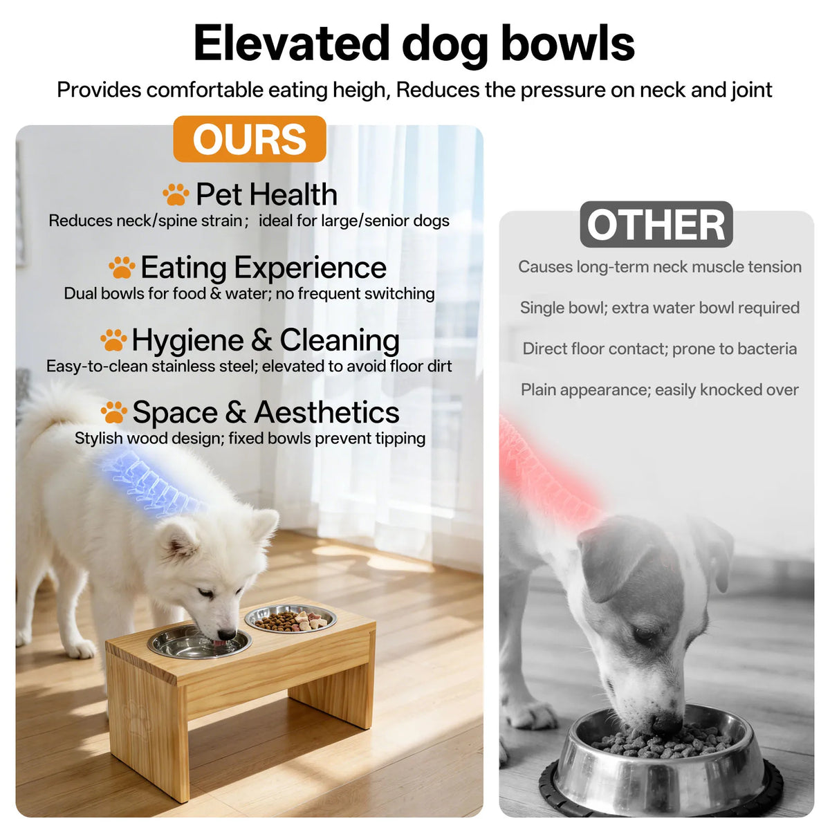 Elevated Wooden Dog Feeder Stand With Stainless Steel Bowls