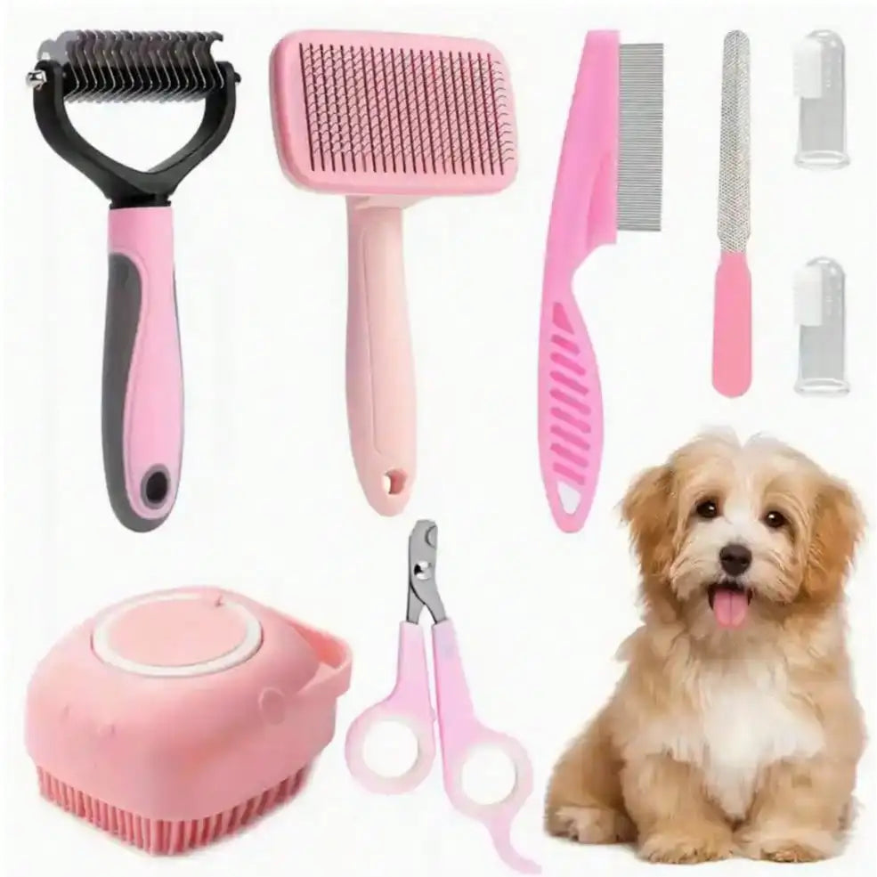 Premium Pet Grooming Kit With Clippers Flea Comb And Brushes
