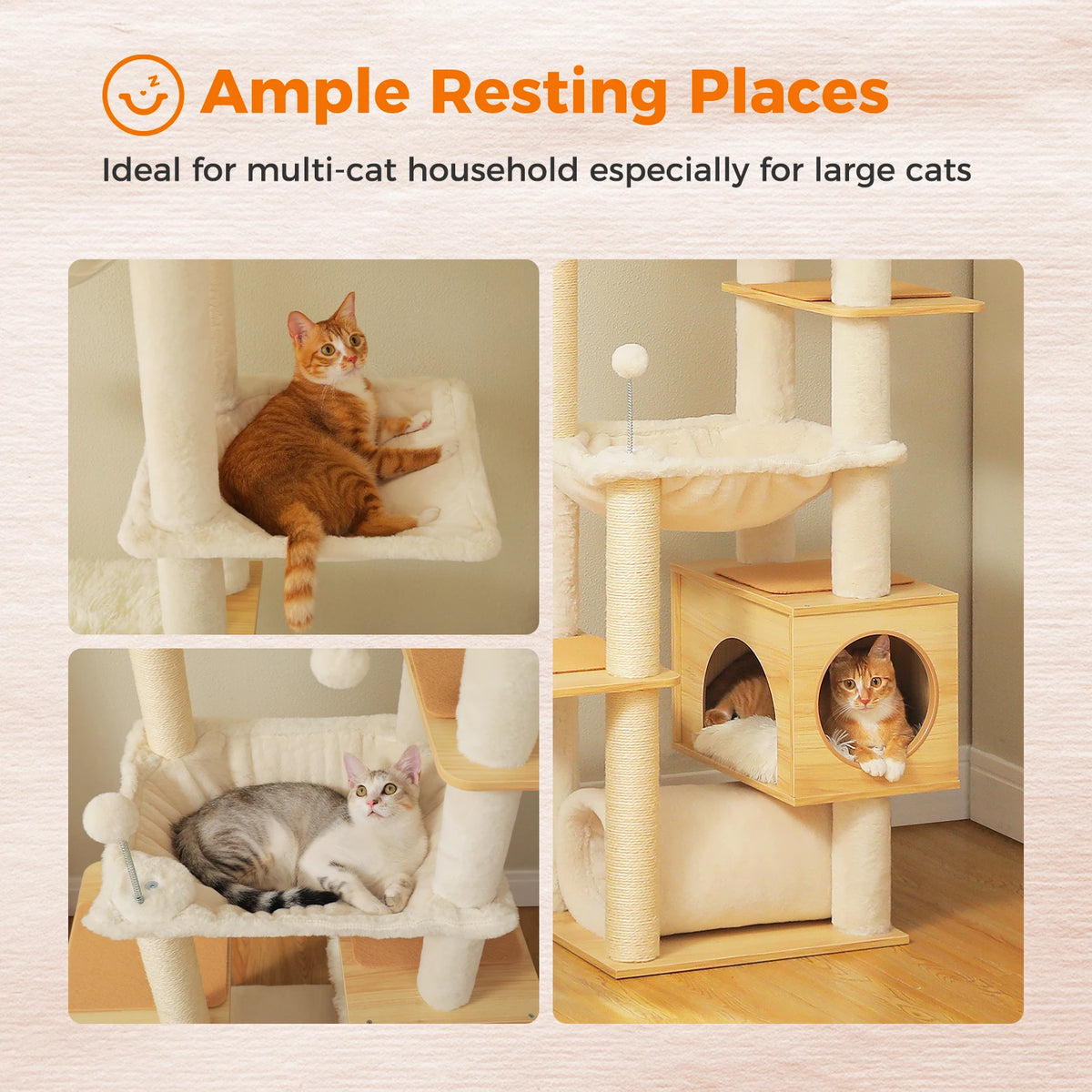PAWZ Road Adjustable Wooden Cat Tower With Hammock Sisal Posts