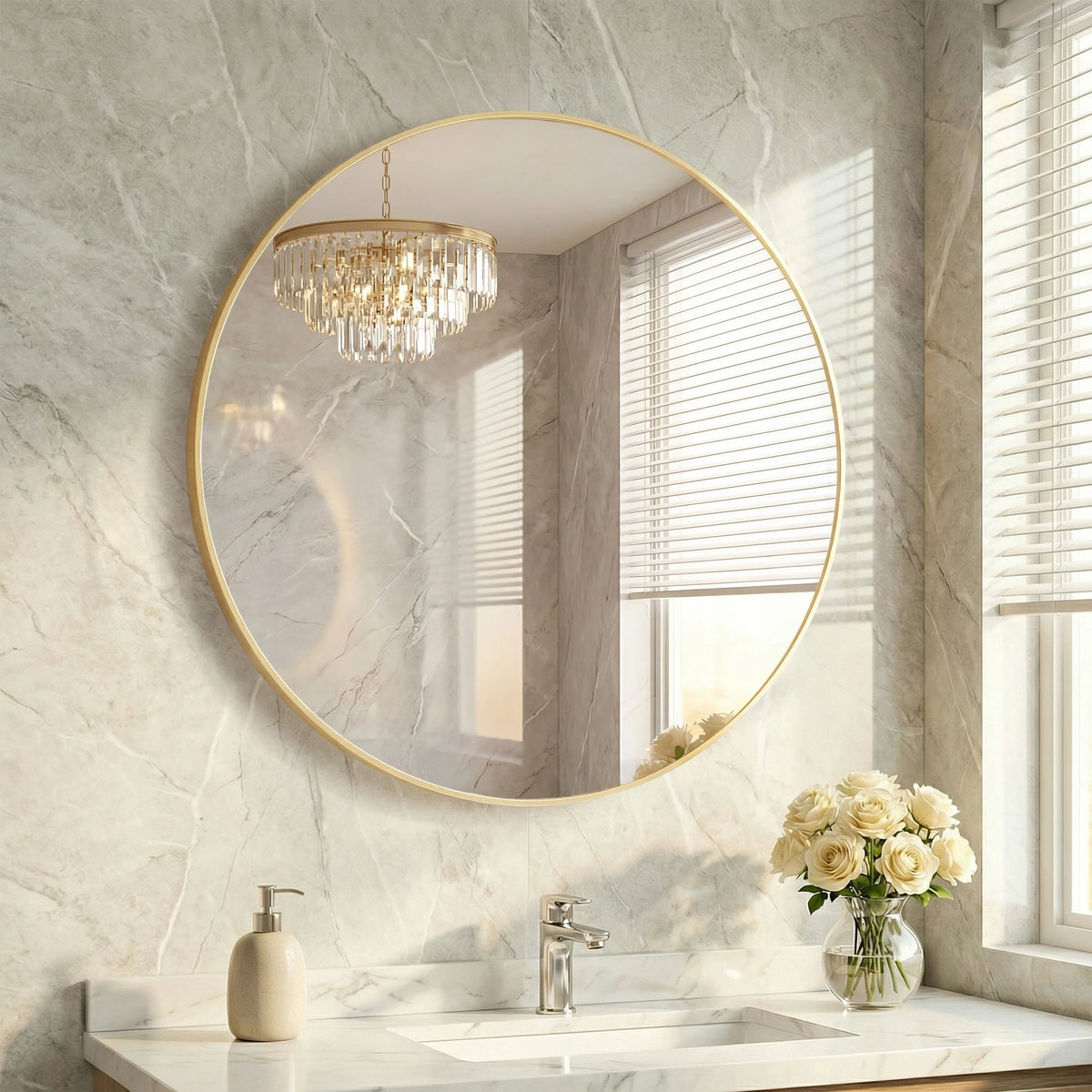 JHK Round Decorative Wall Mirror With Shatterproof Tempered Glass