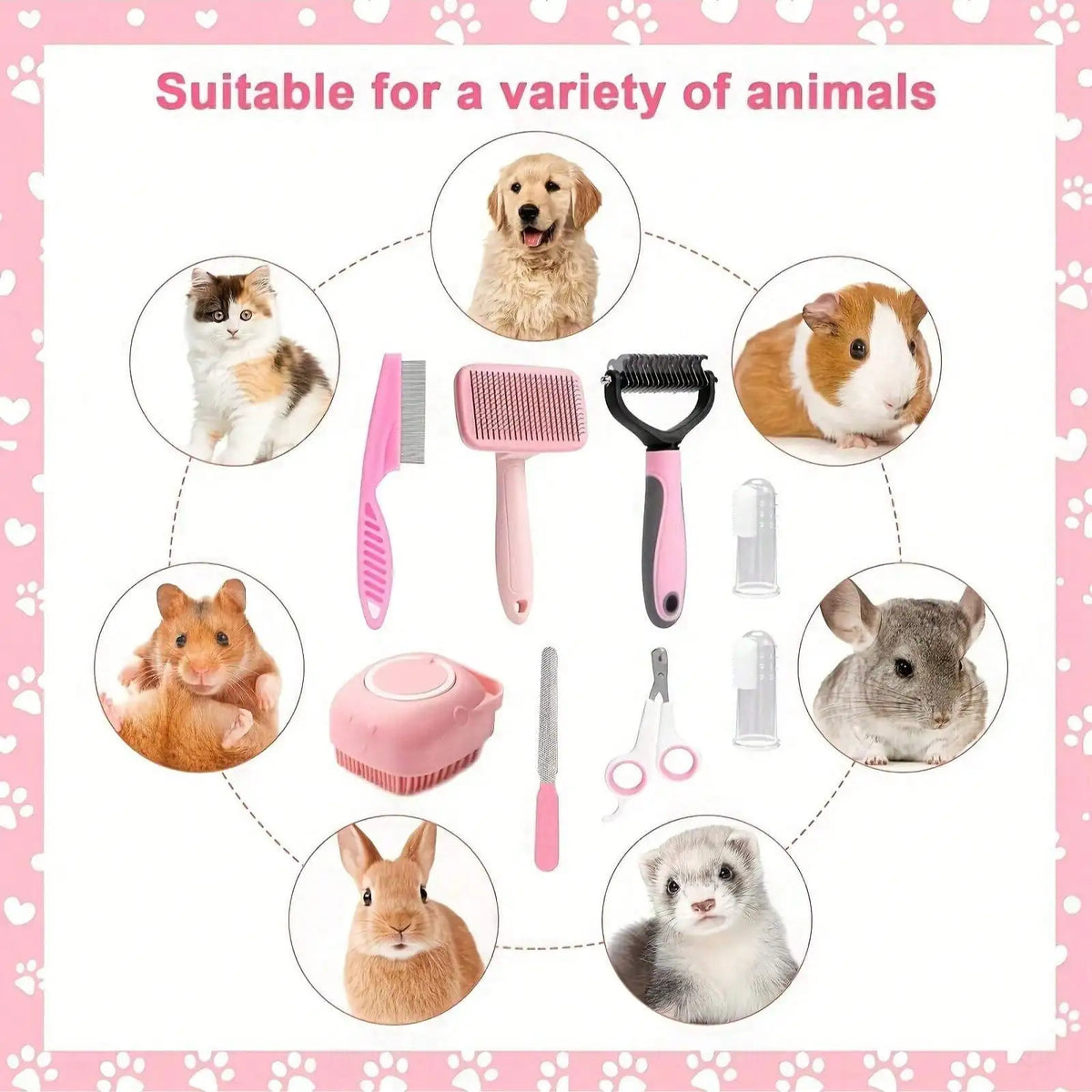 Premium Pet Grooming Kit With Clippers Flea Comb And Brushes