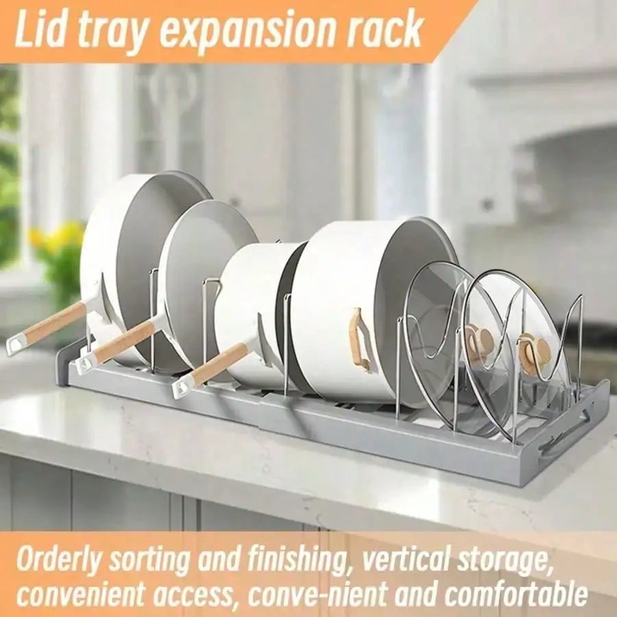 Pull Out Pot Lid Organizer Rack With Adjustable Compartments