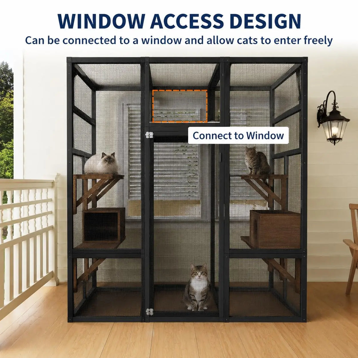 HiMISS Outdoor Wooden Catio Cat Enclosure And Playhouse