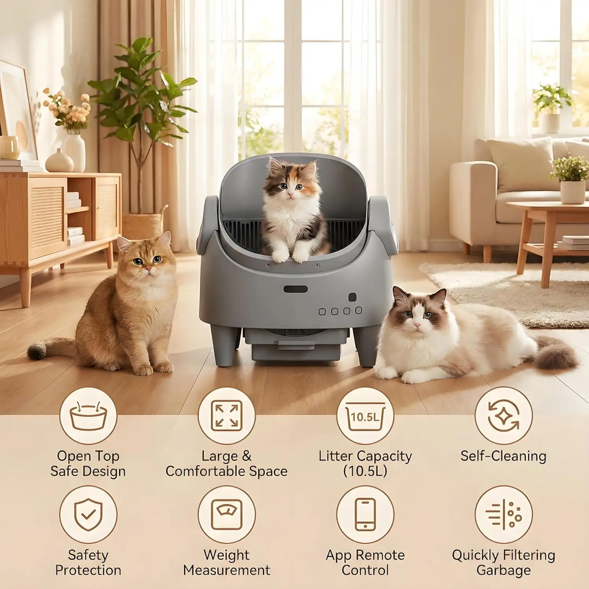 HiMISS Smart Automatic Cat Litter Box With Self Cleaning Cycle