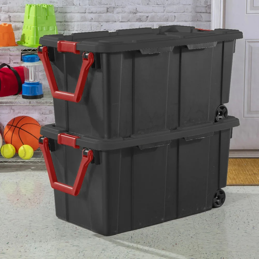Sterilite Industrial Wheeled Storage Bin With Handle, Two Pack