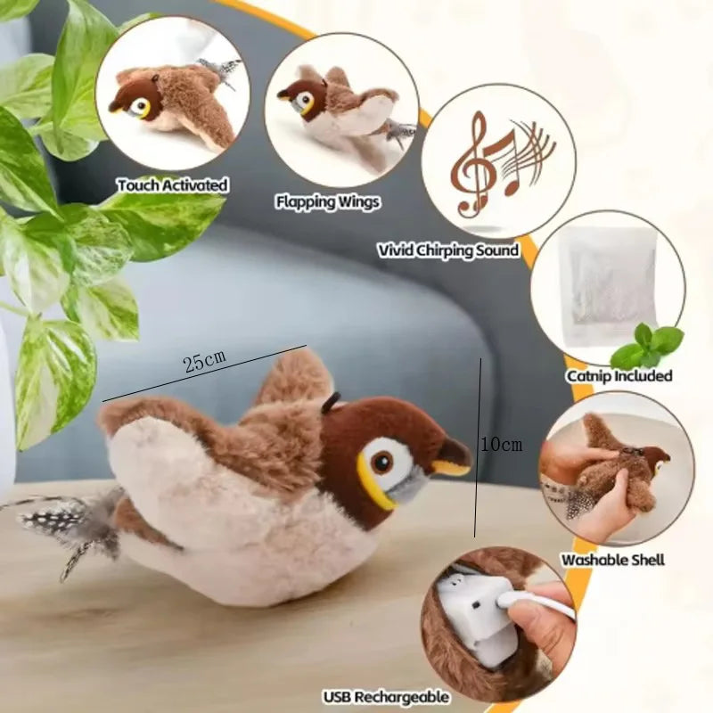 Touch Activated Simulated Bird Plush Cat And Dog Toy