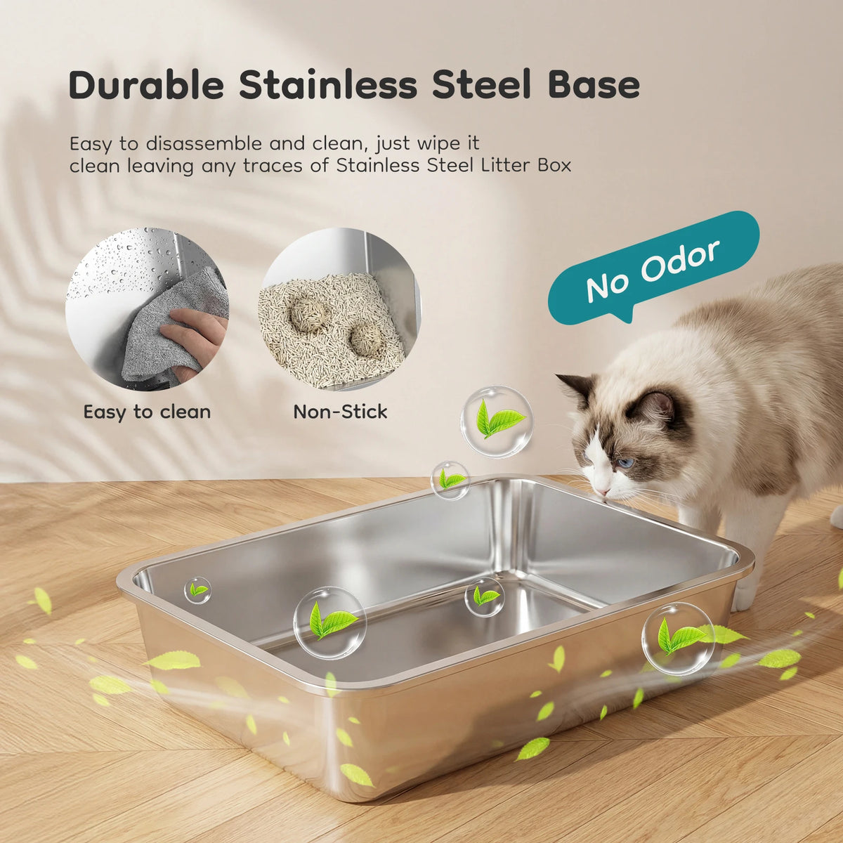 Stainless Steel Fully Enclosed Cat Litter Box And Scoop Mat