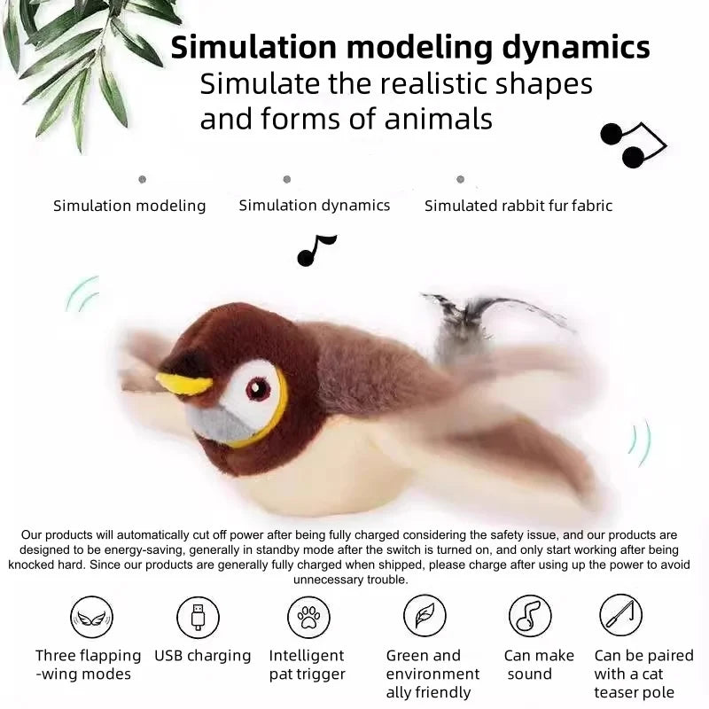 Touch Activated Simulated Bird Plush Cat And Dog Toy