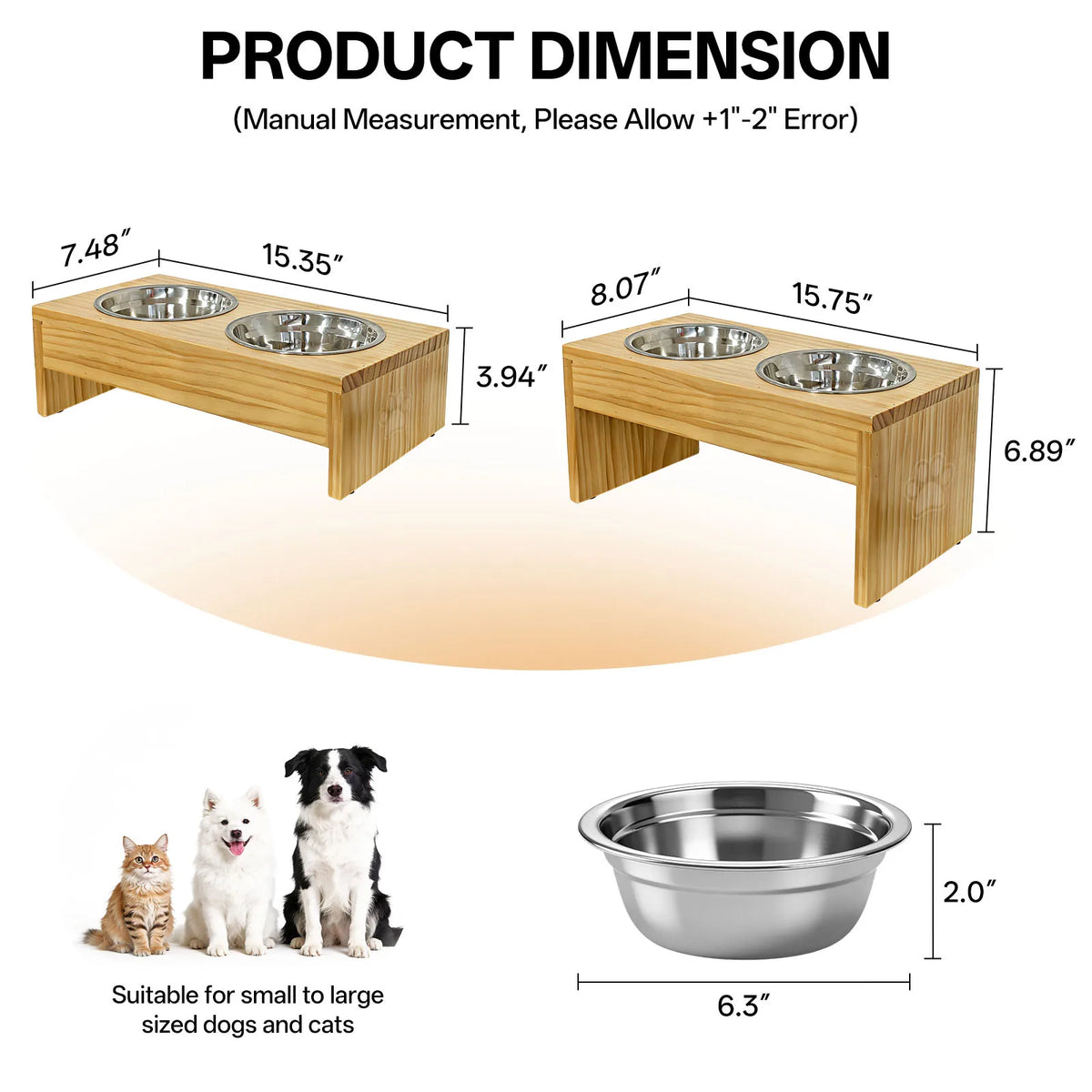 Elevated Wooden Dog Feeder Stand With Stainless Steel Bowls