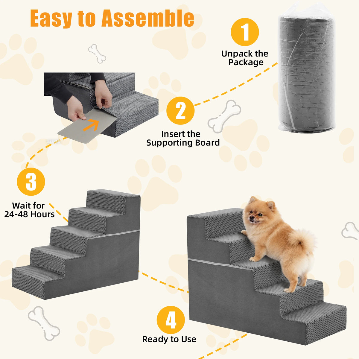 Jhk Curved Indoor Foam Dog Stair Ramp For Small Dogs
